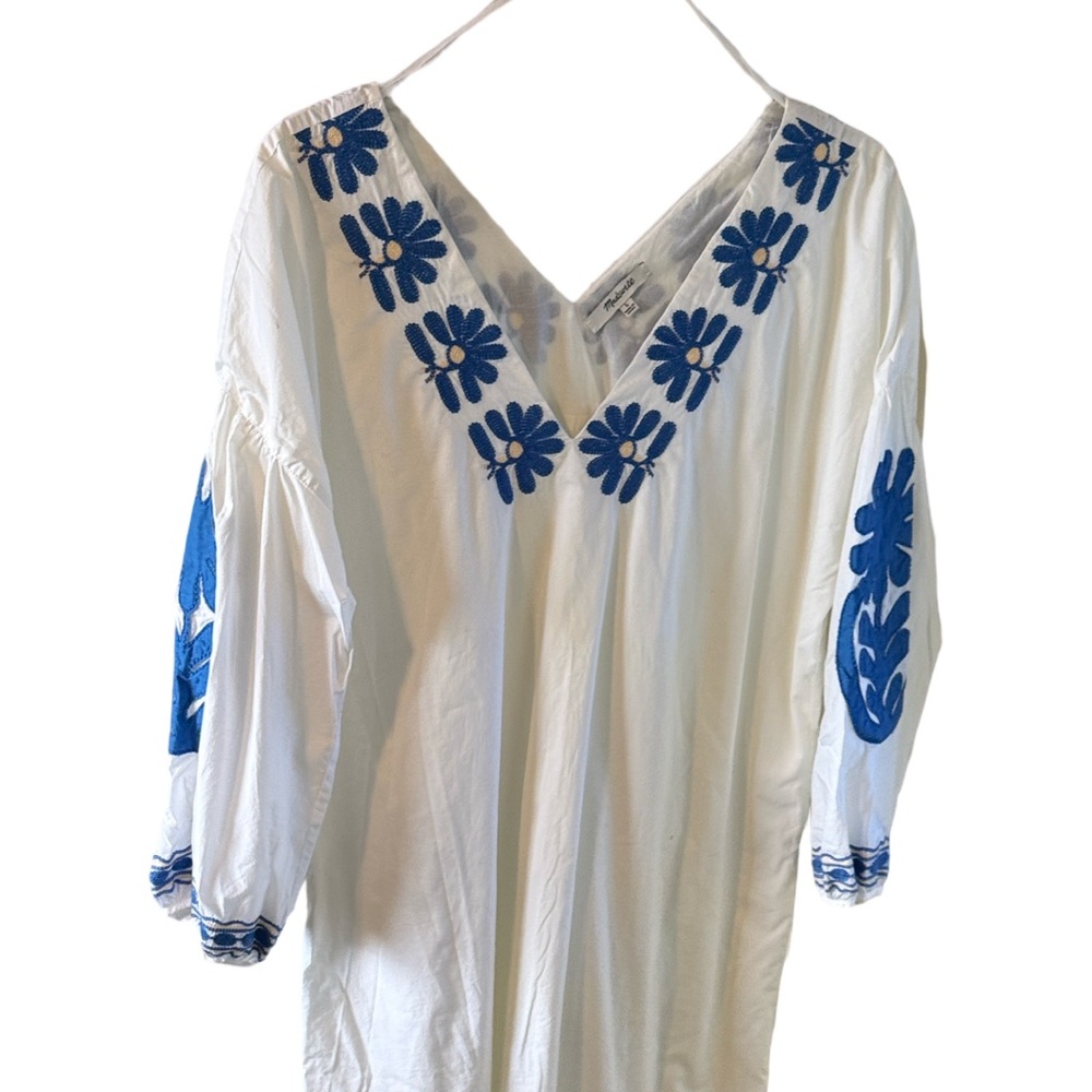 Madewell  cotton dress, lined, embroidered neck and sleeves